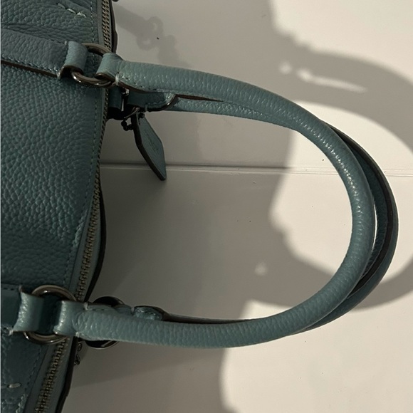 Coach Teal Blue Pebbled Leather Satchel Crossbody Structured Designer Handbag - Picture 9 of 14